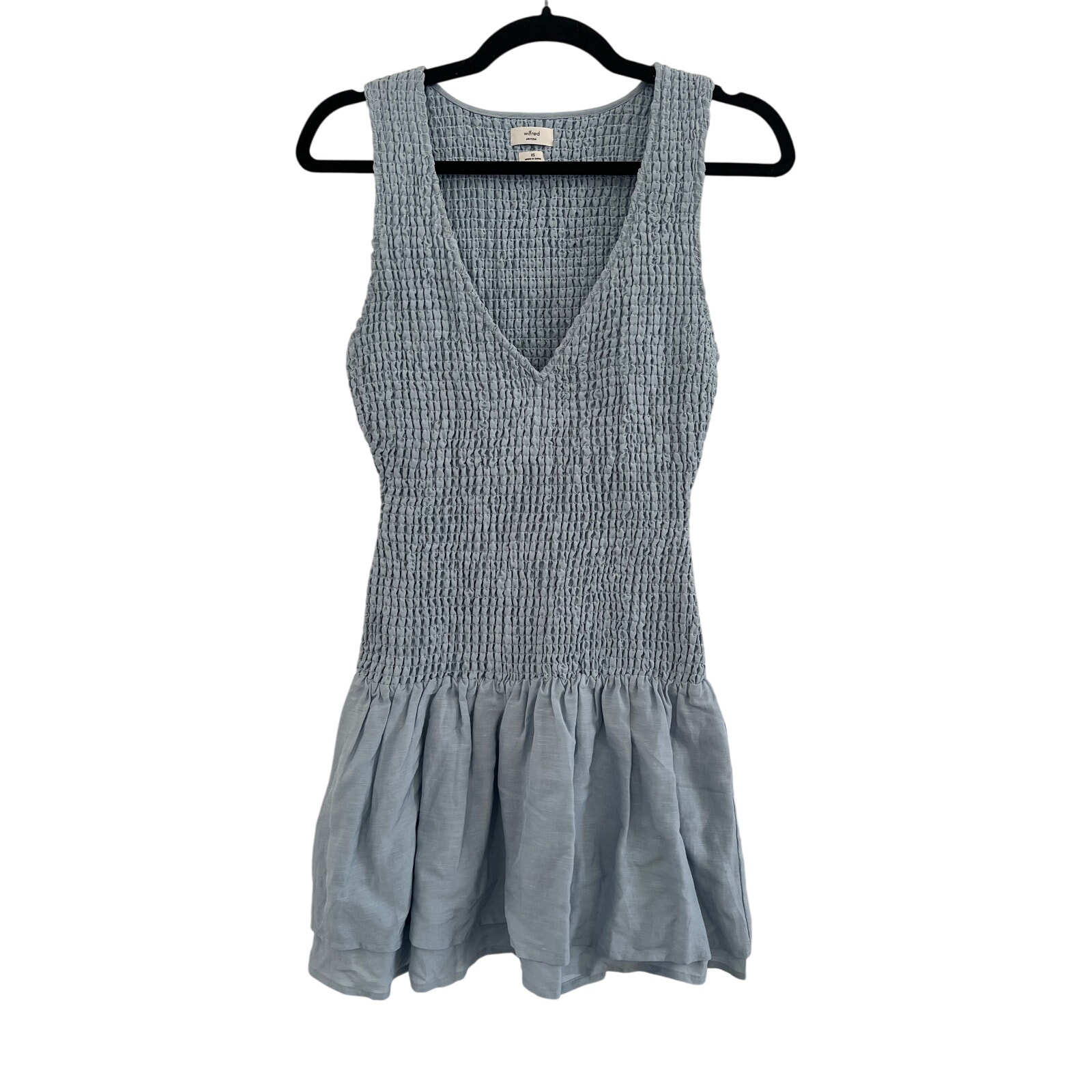 Aritzia Wilfred Blue Smocked Upstate Mini Dress Womens Size Xs Old Money Coastal